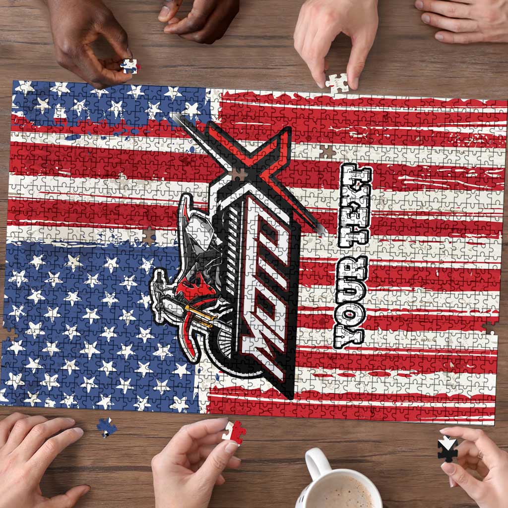 Personalized Motocross Rider Puzzle with American Flag and Thin Blue Line Pattern - Wonder Print Shop
