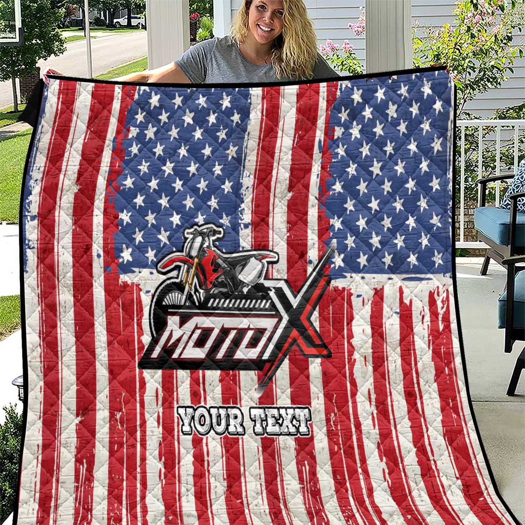 Personalized Motocross Rider Quilt with American Flag and Thin Blue Line Pattern - Wonder Print Shop