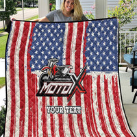 Personalized Motocross Rider Quilt with American Flag and Thin Blue Line Pattern - Wonder Print Shop