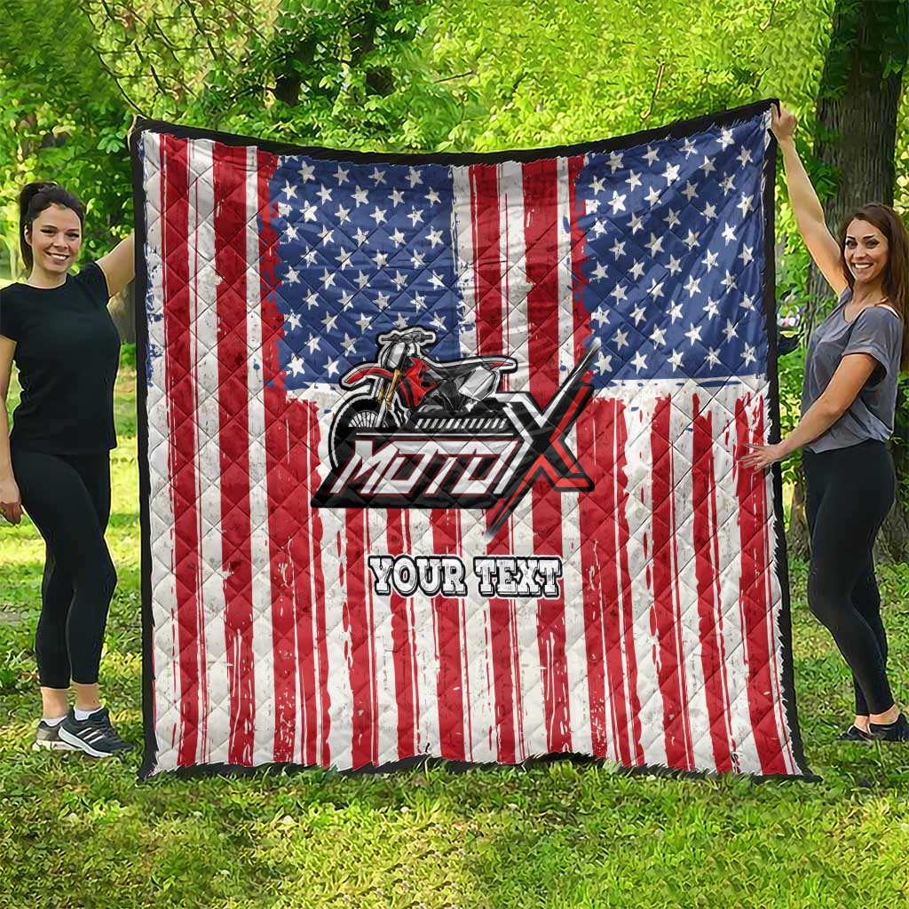 Personalized Motocross Rider Quilt with American Flag and Thin Blue Line Pattern - Wonder Print Shop