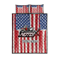 Personalized Motocross Rider Quilt Bed Set with American Flag and Thin Blue Line Pattern - Wonder Print Shop
