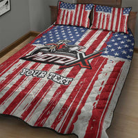 Personalized Motocross Rider Quilt Bed Set with American Flag and Thin Blue Line Pattern - Wonder Print Shop