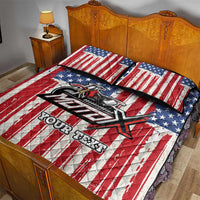 Personalized Motocross Rider Quilt Bed Set with American Flag and Thin Blue Line Pattern - Wonder Print Shop