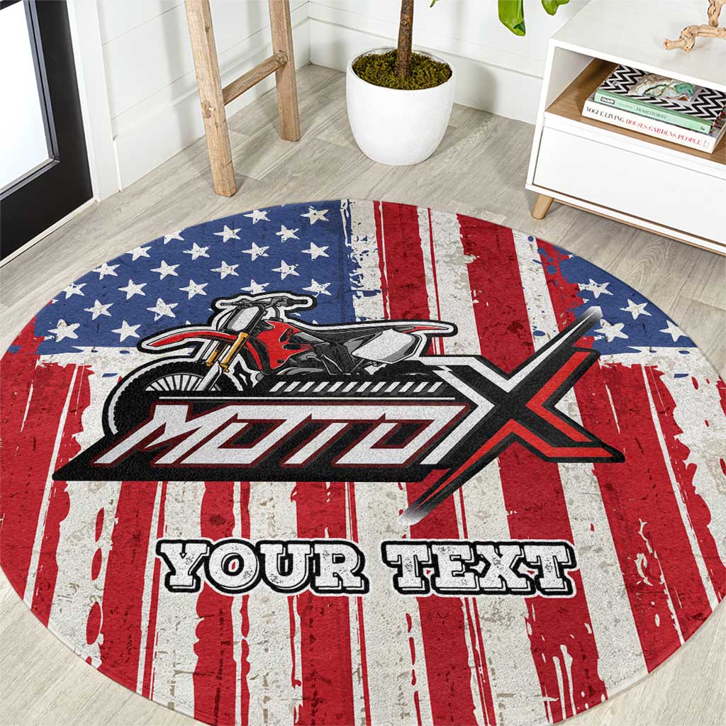 Personalized Motocross Rider Round Carpet with American Flag and Thin Blue Line Pattern - Wonder Print Shop
