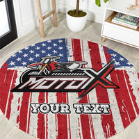 Personalized Motocross Rider Round Carpet with American Flag and Thin Blue Line Pattern - Wonder Print Shop