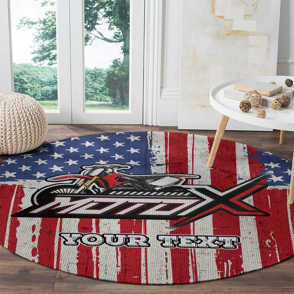 Personalized Motocross Rider Round Carpet with American Flag and Thin Blue Line Pattern - Wonder Print Shop