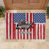 Personalized Motocross Rider Rubber Doormat with American Flag and Thin Blue Line Pattern - Wonder Print Shop