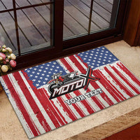 Personalized Motocross Rider Rubber Doormat with American Flag and Thin Blue Line Pattern - Wonder Print Shop