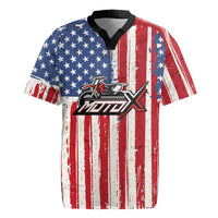 Personalized Motocross Rider Rugby Jersey with American Flag and Thin Blue Line Pattern - Wonder Print Shop