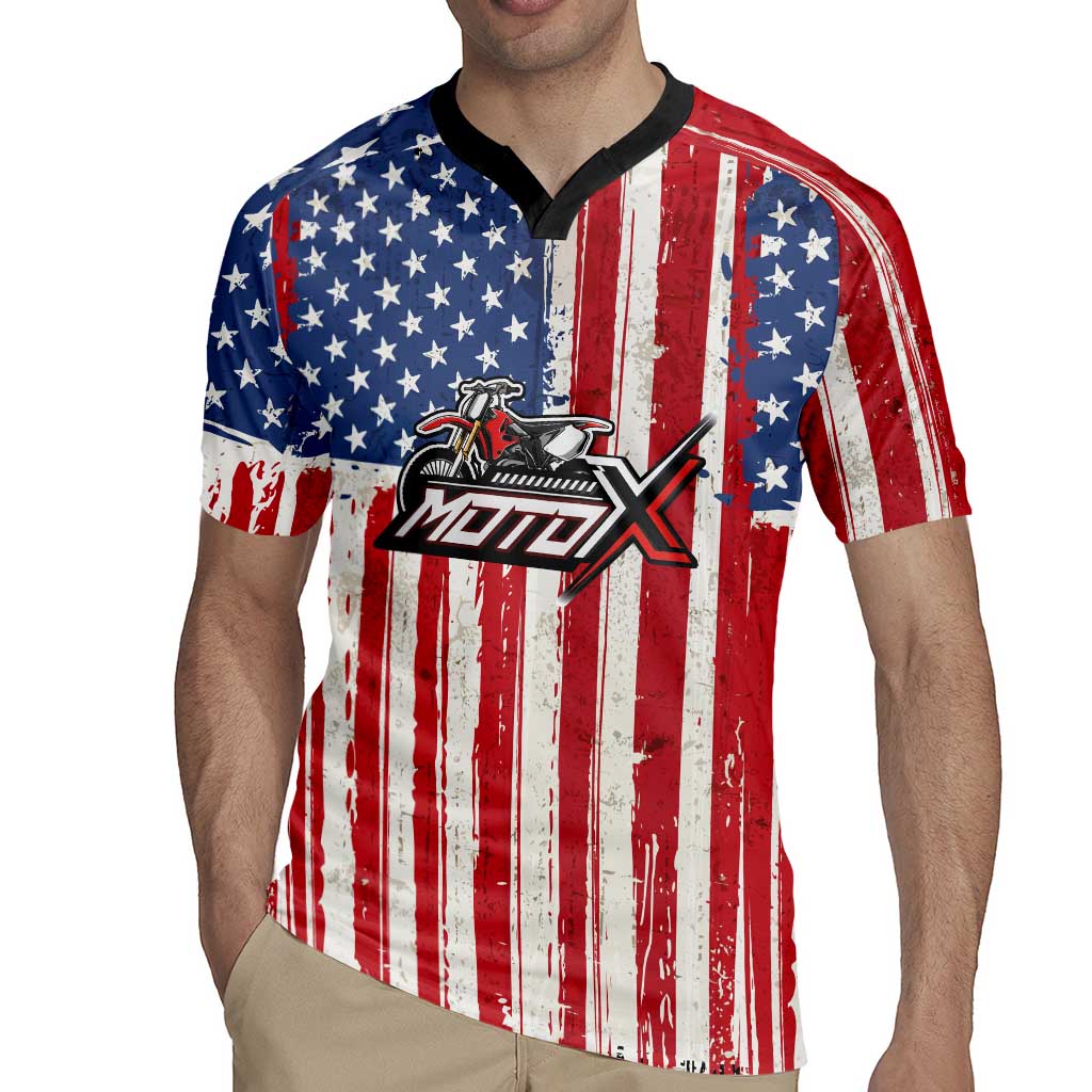 Personalized Motocross Rider Rugby Jersey with American Flag and Thin Blue Line Pattern - Wonder Print Shop