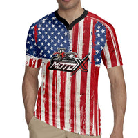 Personalized Motocross Rider Rugby Jersey with American Flag and Thin Blue Line Pattern - Wonder Print Shop