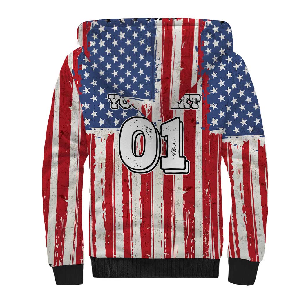 Personalized Motocross Rider Sherpa Hoodie with American Flag and Thin Blue Line Pattern - Wonder Print Shop