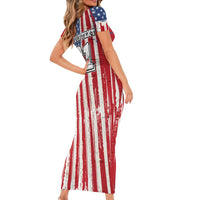 Personalized Motocross Rider Short Sleeve Bodycon Dress with American Flag and Thin Blue Line Pattern - Wonder Print Shop