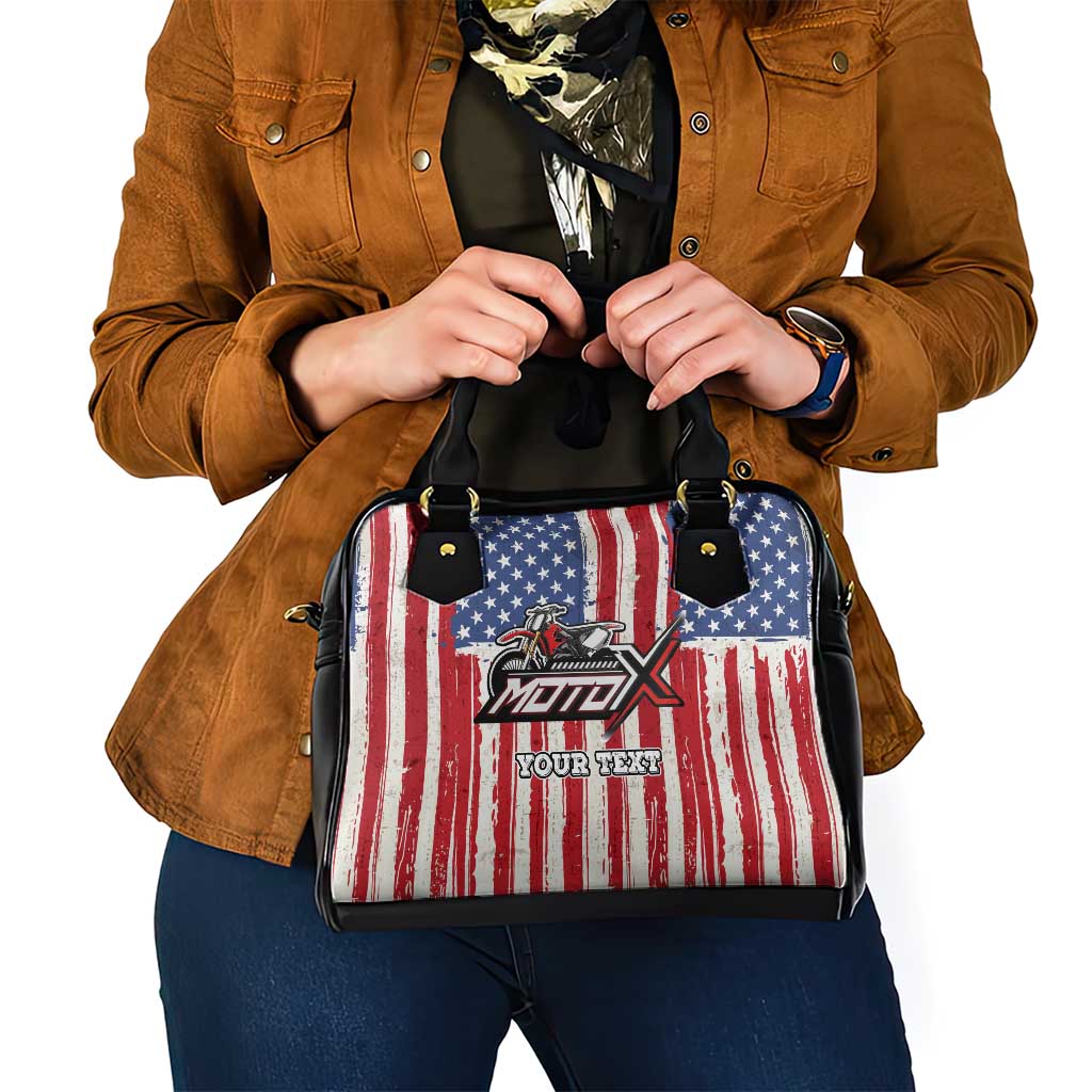 Personalized Motocross Rider Shoulder Handbag with American Flag and Thin Blue Line Pattern - Wonder Print Shop