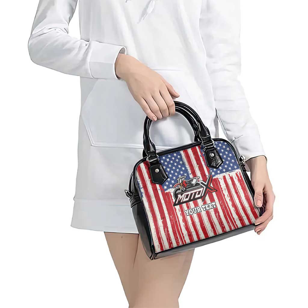Personalized Motocross Rider Shoulder Handbag with American Flag and Thin Blue Line Pattern - Wonder Print Shop