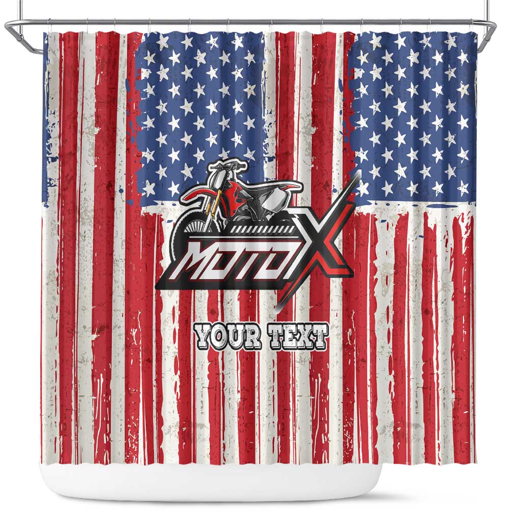 Personalized Motocross Rider Shower Curtain with American Flag and Thin Blue Line Pattern - Wonder Print Shop