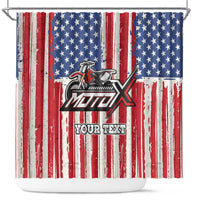 Personalized Motocross Rider Shower Curtain with American Flag and Thin Blue Line Pattern - Wonder Print Shop