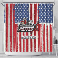 Personalized Motocross Rider Shower Curtain with American Flag and Thin Blue Line Pattern - Wonder Print Shop