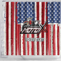 Personalized Motocross Rider Shower Curtain with American Flag and Thin Blue Line Pattern - Wonder Print Shop