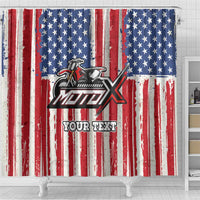 Personalized Motocross Rider Shower Curtain with American Flag and Thin Blue Line Pattern - Wonder Print Shop