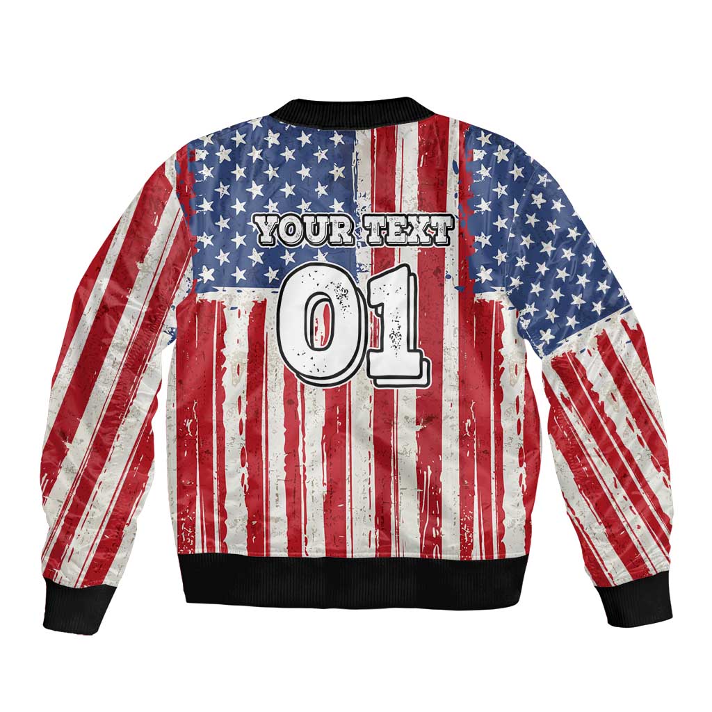 Personalized Motocross Rider Sleeve Zip Bomber Jacket with American Flag and Thin Blue Line Pattern - Wonder Print Shop