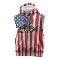 Personalized Motocross Rider Sleeveless Hoodie with American Flag and Thin Blue Line Pattern - Wonder Print Shop