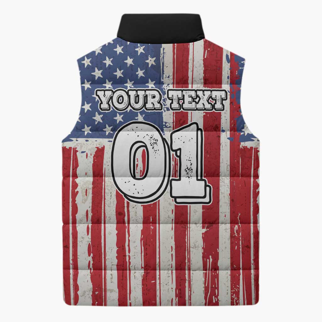 Personalized Motocross Rider Sleeveless Puffer Jacket with American Flag and Thin Blue Line Pattern - Wonder Print Shop