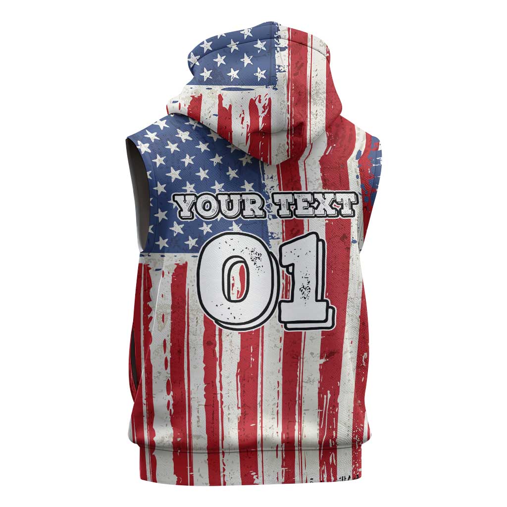 Personalized Motocross Rider Sleeveless Zip Hoodie with American Flag and Thin Blue Line Pattern - Wonder Print Shop
