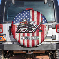 Personalized Motocross Rider Spare Tire Cover with American Flag and Thin Blue Line Pattern - Wonder Print Shop