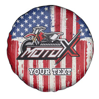 Personalized Motocross Rider Spare Tire Cover with American Flag and Thin Blue Line Pattern - Wonder Print Shop