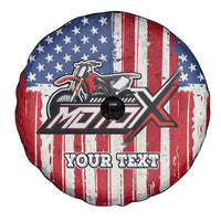 Personalized Motocross Rider Spare Tire Cover with American Flag and Thin Blue Line Pattern - Wonder Print Shop
