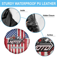 Personalized Motocross Rider Spare Tire Cover with American Flag and Thin Blue Line Pattern - Wonder Print Shop