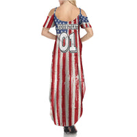 Personalized Motocross Rider Summer Maxi Dress with American Flag and Thin Blue Line Pattern - Wonder Print Shop