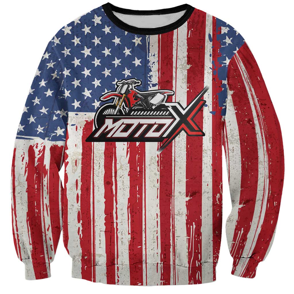 Personalized Motocross Rider Sweatshirt with American Flag and Thin Blue Line Pattern - Wonder Print Shop