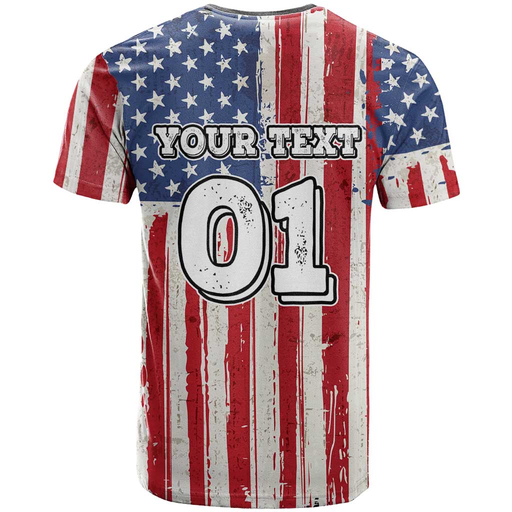 Personalized Motocross Rider T Shirt with American Flag and Thin Blue Line Pattern - Wonder Print Shop
