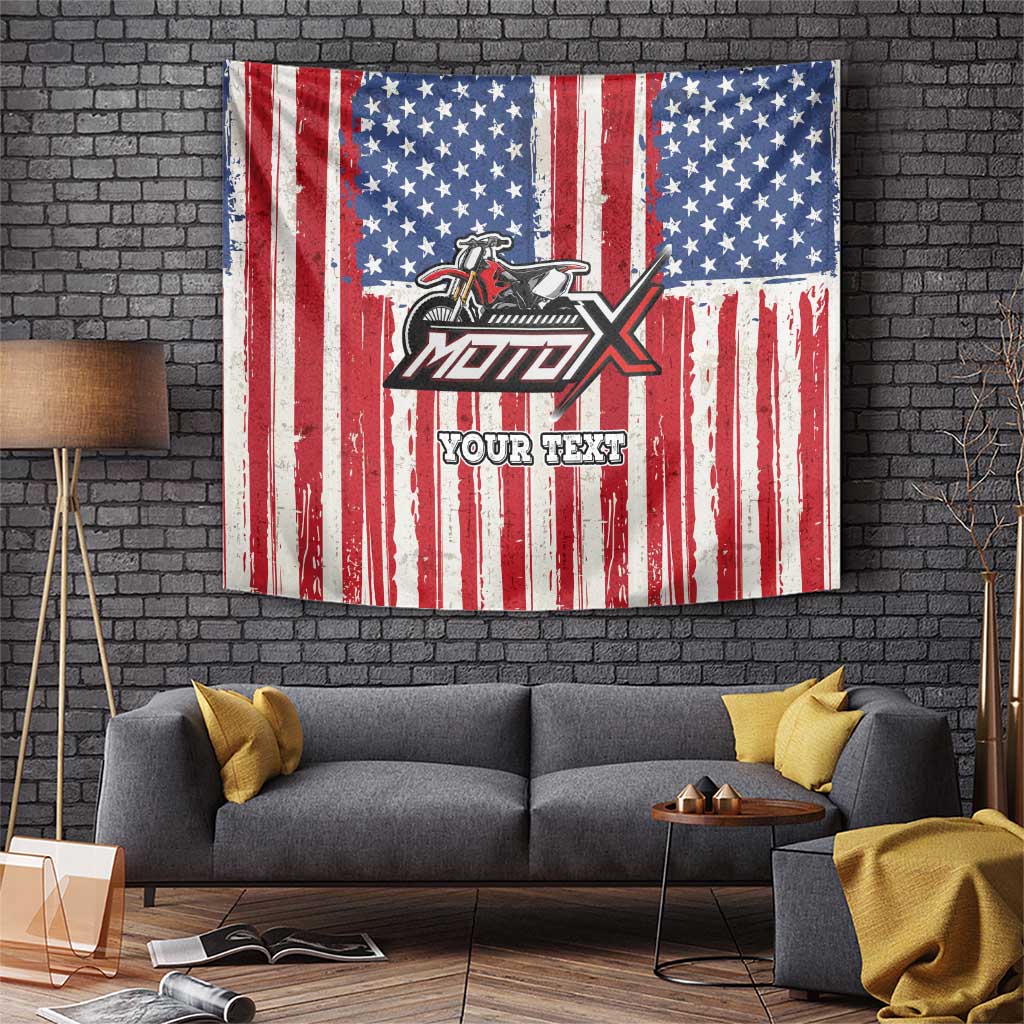 Personalized Motocross Rider Tapestry with American Flag and Thin Blue Line Pattern - Wonder Print Shop