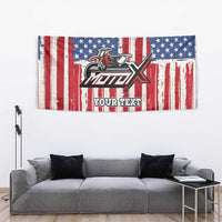 Personalized Motocross Rider Tapestry with American Flag and Thin Blue Line Pattern - Wonder Print Shop