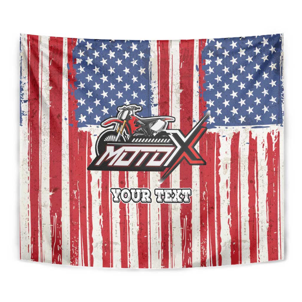 Personalized Motocross Rider Tapestry with American Flag and Thin Blue Line Pattern - Wonder Print Shop