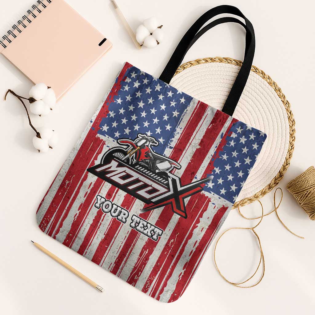 Personalized Motocross Rider Tote Bag with American Flag and Thin Blue Line Pattern - Wonder Print Shop