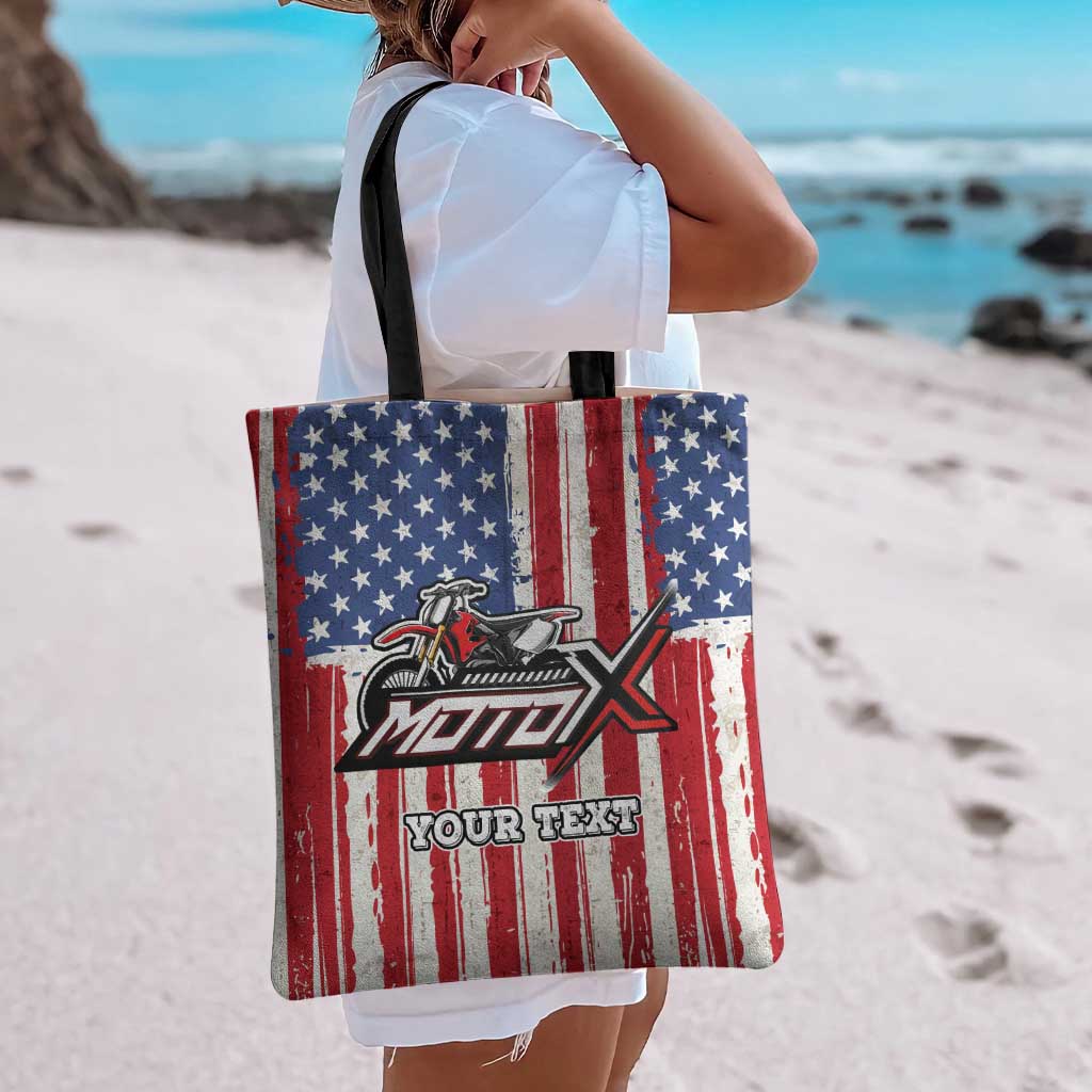 Personalized Motocross Rider Tote Bag with American Flag and Thin Blue Line Pattern - Wonder Print Shop
