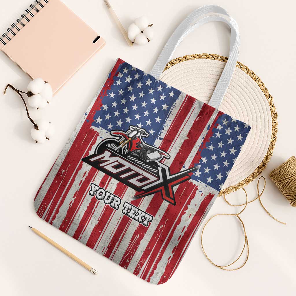 Personalized Motocross Rider Tote Bag with American Flag and Thin Blue Line Pattern - Wonder Print Shop