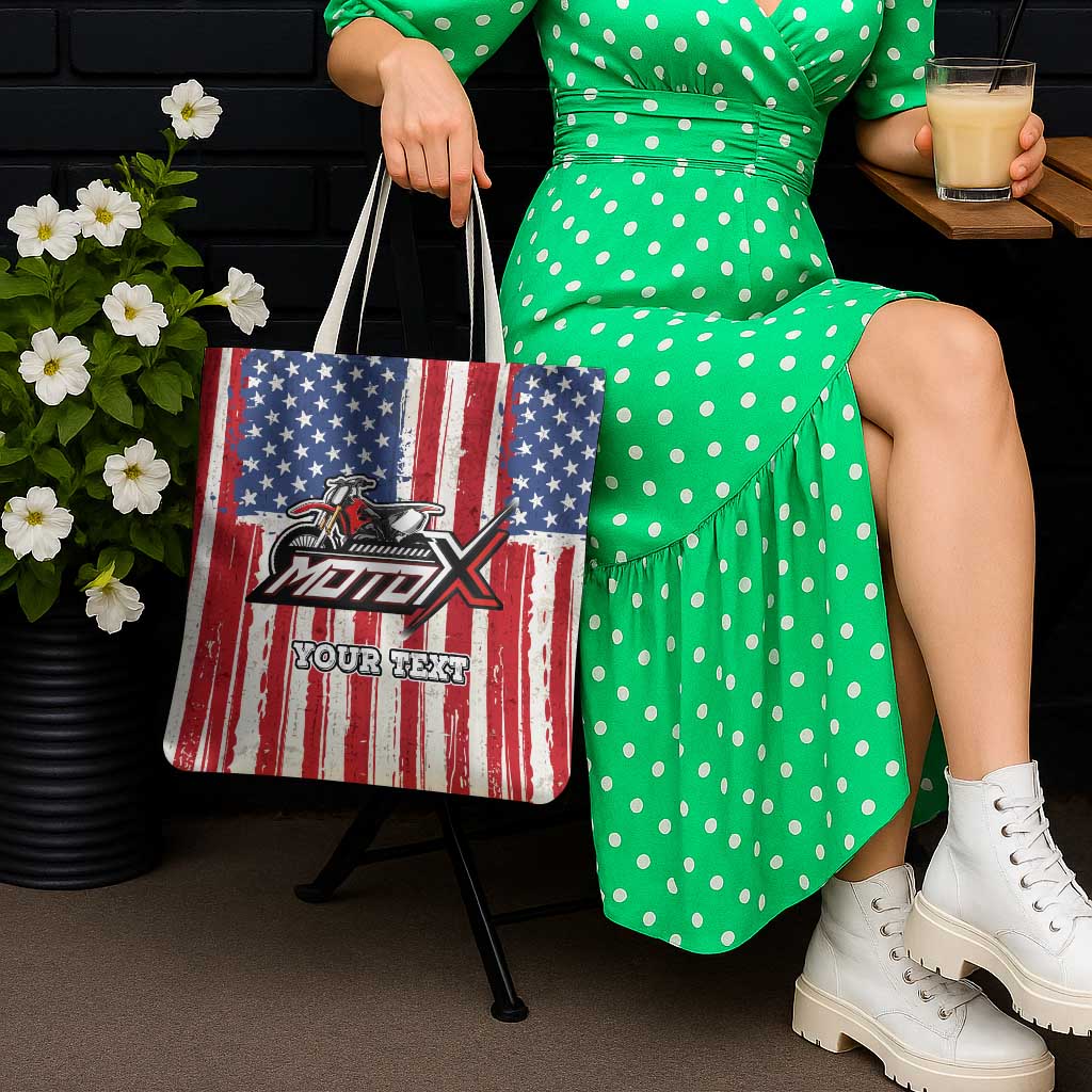 Personalized Motocross Rider Tote Bag with American Flag and Thin Blue Line Pattern - Wonder Print Shop