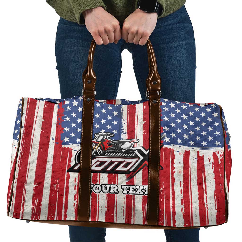 Personalized Motocross Rider Travel Bag with American Flag and Thin Blue Line Pattern - Wonder Print Shop