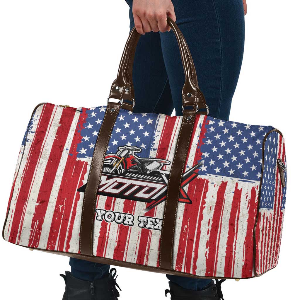 Personalized Motocross Rider Travel Bag with American Flag and Thin Blue Line Pattern - Wonder Print Shop