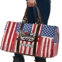 Personalized Motocross Rider Travel Bag with American Flag and Thin Blue Line Pattern - Wonder Print Shop
