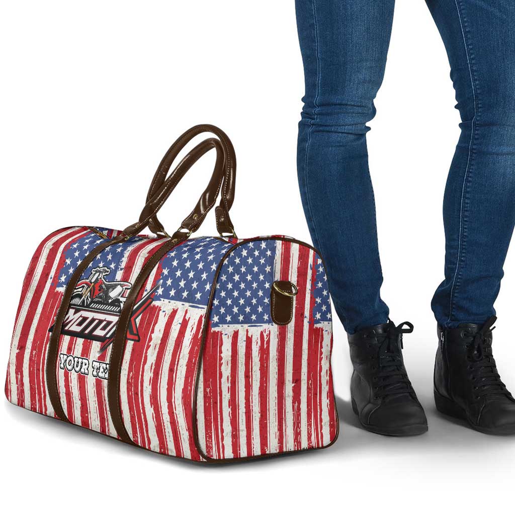 Personalized Motocross Rider Travel Bag with American Flag and Thin Blue Line Pattern - Wonder Print Shop