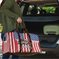 Personalized Motocross Rider Travel Bag with American Flag and Thin Blue Line Pattern - Wonder Print Shop