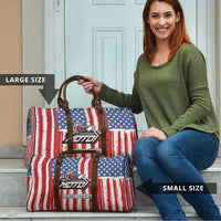 Personalized Motocross Rider Travel Bag with American Flag and Thin Blue Line Pattern - Wonder Print Shop
