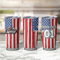 Personalized Motocross Rider Tumbler Cup with American Flag and Thin Blue Line Pattern - Wonder Print Shop