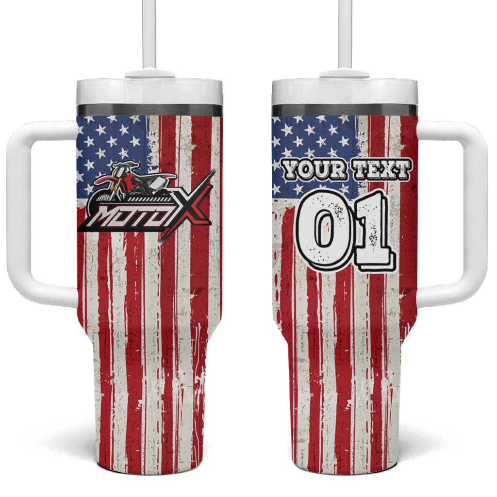Personalized Motocross Rider Tumbler With Handle with American Flag and Thin Blue Line Pattern - Wonder Print Shop